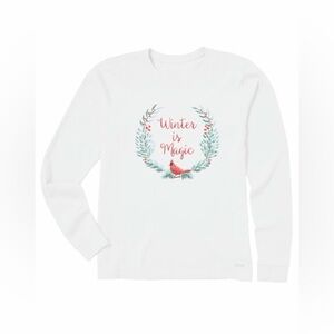 Life Is Good Winter Is Magic Cardinal Long Sleeve Crusher Top XL Christmas